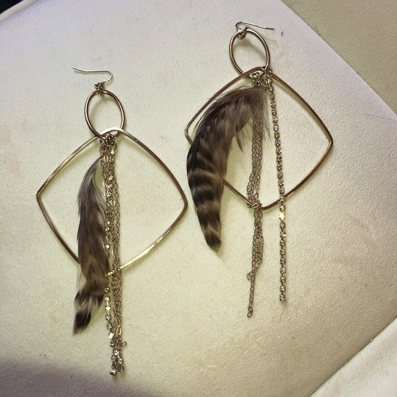 Jewelry - One of a Kind Statement Geometric Feather Earrings